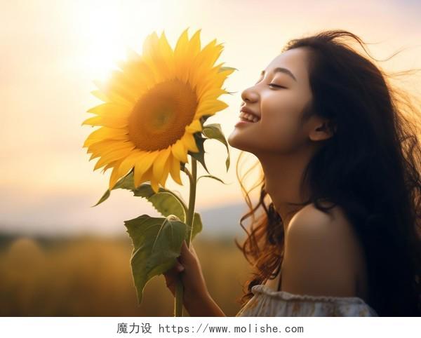 拿着向日葵的女人向日葵花朵清新美好希望鲜花花束唯美壁纸美女